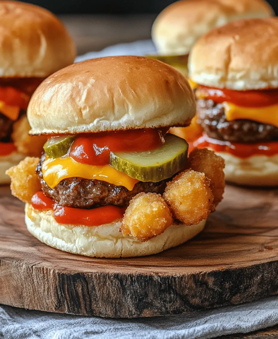 In recent years, the trend of mini foods, particularly sliders, has taken the culinary world by storm. These bite-sized delights offer a playful twist on traditional dishes, making them a favorite for gatherings and events. Mini Tater Tot Cheeseburgers embody this trend while also tapping into a sense of nostalgia. Who doesn’t have fond memories of digging into a plate of crispy Tater Tots at a diner or school cafeteria? By incorporating Tater Tots into burgers, we not only elevate the taste experience but also evoke those cherished memories in a fun and unexpected way.