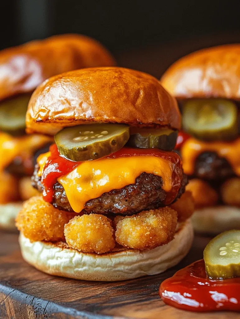 In recent years, the trend of mini foods, particularly sliders, has taken the culinary world by storm. These bite-sized delights offer a playful twist on traditional dishes, making them a favorite for gatherings and events. Mini Tater Tot Cheeseburgers embody this trend while also tapping into a sense of nostalgia. Who doesn’t have fond memories of digging into a plate of crispy Tater Tots at a diner or school cafeteria? By incorporating Tater Tots into burgers, we not only elevate the taste experience but also evoke those cherished memories in a fun and unexpected way.