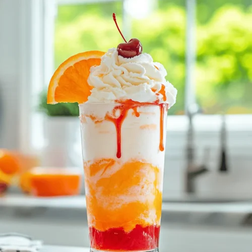 The Dirty Creamsicle Float is a delightful concoction that beautifully marries nostalgia with a contemporary flair. Imagine sinking your straw into a glass filled with creamy vanilla ice cream, zesty orange soda, and a splash of vodka for an adult twist on a childhood favorite. This refreshing treat not only evokes memories of summer days spent enjoying frozen creamsicles but also introduces a new dimension of flavor with a tangy kick.