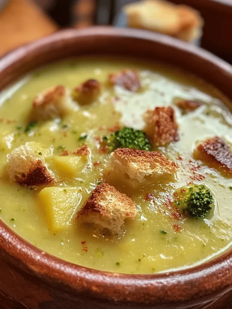 At the heart of this soup lies fresh broccoli, a cruciferous vegetable renowned for its impressive nutritional profile. Rich in vitamins C, K, and A, broccoli is a powerhouse of nutrients that supports immune function, promotes healthy skin, and aids in bone health. Additionally, its high fiber content contributes to digestive health, making it an excellent addition to any meal. When choosing broccoli for this recipe, opt for firm, vibrant green florets with minimal yellowing, as this indicates freshness and optimal flavor.