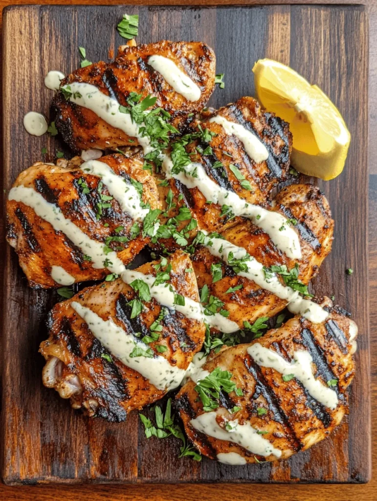 Cajun Grilled Chicken with Alabama White Sauce is a culinary delight that brings together the vibrant flavors of Southern cooking. This dish features juicy, tender chicken thighs marinated in a spicy Cajun seasoning, grilled to perfection, and served with a creamy, tangy Alabama white sauce. Perfect for backyard barbecues or weeknight dinners, this recipe not only satisfies cravings but also introduces a unique twist to traditional grilled chicken.