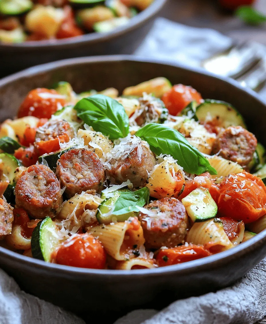 In the world of culinary delights, pasta holds a special place, beloved for its versatility and comforting nature. Among the myriad of pasta recipes available, <strong>Savory Chicken Sausages with Zucchini & Tomato Pasta</strong> stands out as a wholesome, flavorful dish that not only tantalizes the taste buds but also nourishes the body. This recipe is perfect for health-conscious individuals and families looking to enjoy a delicious meal without compromising on nutrition.” /></p>
</p>
<h3>Elevating the Flavor Profile</h3>
</p>
<p>To enhance the savory experience of Chicken Sausages with Zucchini & Tomato Pasta, consider incorporating additional ingredients and alternative seasonings that can bring out the best flavors in your dish. Here are some suggestions to elevate its profile.</p>
</p>
<h4>Herbs and Spices</h4>
</p>
<p>Fresh herbs can make a significant difference in the overall taste of your pasta dish. Basil is a classic choice that complements the sweetness of tomatoes and adds a fresh, aromatic touch. You can also experiment with other herbs such as oregano or thyme, which offer earthy undertones that pair well with the chicken sausage. If you’re looking for a burst of flavor, try adding chopped parsley or arugula just before serving for a peppery kick.</p>
</p>
<p>For those who enjoy heat, red pepper flakes are an excellent addition that can be sprinkled in during cooking or at the table. Alternatively, smoked paprika can provide a subtle smokiness that enhances the dish without overpowering the existing flavors.</p>
</p>
<h4>Cheese Varieties</h4>
</p>
<p>Cheese can elevate a pasta dish from good to great. Consider grating fresh Parmesan or Pecorino Romano over the top for a salty, nutty flavor that adds depth. If you’re a fan of creaminess, a dollop of ricotta or a sprinkle of feta cheese can provide a rich texture and a tangy contrast to the savory ingredients.</p>
</p>
<p>For a more adventurous palate, try adding goat cheese, which offers a creamy texture and a slightly tart flavor, or even a sharp aged cheddar for an unexpected twist. These cheese options not only enhance flavor but also contribute to a richer mouthfeel.</p>
</p>
<h4>Adding Heat</h4>
</p>
<p>If you’re a spice lover, introducing some heat can be a game changer. Jalapeños or serrano peppers, finely sliced and sautéed with the sausages, can add a delightful kick. For a more complex heat, consider incorporating harissa or sriracha into your sauce. These condiment options can provide both spice and a depth of flavor that transforms your dish into a spicy sensation.</p>
</p>
<h3>Nutritional Information</h3>
</p>
<p>Understanding the nutritional profile of your dish is crucial, especially if you are mindful of your dietary needs. The Savory Chicken Sausages with Zucchini & Tomato Pasta is not only delicious but also packed with nutrients.</p>
</p>
<h4>Caloric Content</h4>
</p>
<p>On average, a serving of this dish contains approximately 450-500 calories, making it a satisfying yet balanced option for a meal. This calorie count fits well into a standard daily intake, helping to maintain energy levels without excessive caloric overload.</p>
</p>
<h4>Macronutrient Breakdown</h4>
</p>
<p>– <strong>Protein</strong>: With chicken sausages as a primary ingredient, each serving provides about 25-30 grams of protein, essential for muscle repair and overall health.</p>
<p>– <strong>Carbohydrates</strong>: The pasta contributes around 50-60 grams of carbohydrates, offering the necessary energy for daily activities.</p>
<p>– <strong>Fats</strong>: The total fat content is approximately 15-20 grams, primarily from the sausage and any added cheese. This includes healthy fats that support various bodily functions.</p>
</p>
<h4>Micronutrients</h4>
</p>
<p>This dish is also rich in vitamins and minerals. The zucchini and tomatoes provide a good source of Vitamin C, which bolsters the immune system and enhances skin health. Additionally, zucchini is high in potassium, which is crucial for heart health, while tomatoes offer lycopene, an antioxidant linked to numerous health benefits.</p>
</p>
<h3>Serving Suggestions</h3>
</p>
<p>The way you serve your pasta can significantly enhance the dining experience. Here are some creative serving suggestions to consider.</p>
</p>
<h4>Pairing Options</h4>
</p>
<p>To complement your Chicken Sausages with Zucchini & Tomato Pasta, consider serving it alongside a fresh green salad drizzled with a light vinaigrette. A simple arugula salad with cherry tomatoes and a squeeze of lemon can provide a refreshing contrast to the savory pasta. Alternatively, garlic bread or a crusty baguette can be perfect for soaking up the delicious sauce.</p>
</p>
<h4>Presentation Tips</h4>
</p>
<p>Presentation is key to making a meal feel special. Serve your pasta in a large, shallow bowl for a rustic look, and finish with a generous sprinkle of freshly grated cheese and chopped herbs. For added color, you might include a few slices of grilled zucchini or cherry tomatoes on top. A drizzle of high-quality olive oil or balsamic glaze can enhance the visual appeal, adding a glossy finish that tantalizes the taste buds before the first bite.</p>
</p>
<h3>Variations of the Recipe</h3>
</p>
<p>The versatility of this dish allows for numerous adaptations to cater to different dietary preferences and seasonal ingredients.</p>
</p>
<h4>Vegetarian Option</h4>
</p>
<p>For a vegetarian variation, swap the chicken sausages for plant-based alternatives. There are many delicious vegetarian sausage options on the market that mimic the texture and flavor of meat. Additionally, you can incorporate chickpeas or lentils for a protein boost while keeping the dish hearty and fulfilling.</p>
</p>
<h4>Gluten-Free Option</h4>
</p>
<p>If you need a gluten-free option, choose gluten-free pasta varieties made from rice, quinoa, or lentils. These alternatives maintain the texture and flavor of traditional pasta while accommodating gluten-sensitive individuals.</p>
</p>
<h4>Seasonal Variations</h4>
</p>
<p>Embrace seasonal produce to keep your dish fresh and exciting. In the summer, add fresh corn or bell peppers for sweetness. In the fall, consider incorporating roasted butternut squash or pumpkin for a warm, comforting flavor. During winter, hearty greens like kale or spinach can provide additional nutrients and color.</p>
</p>
<h3>Conclusion</h3>
</p>
<p>Savory Chicken Sausages with Zucchini & Tomato Pasta is a versatile and nutritious meal option that caters to various dietary needs and preferences. With its rich flavors and healthy ingredients, this dish not only satisfies hunger but also promotes healthier eating habits. The ability to customize the recipe with different herbs, spices, and seasonal produce allows you to make it your own.</p>
</p>
<p>Cooking at home with fresh ingredients not only fosters creativity in the kitchen but also nurtures a family-oriented approach to meals. We encourage you to experiment with this recipe, trying out different variations and flavors to discover what works best for you. Whether you serve it during a casual weeknight dinner or dress it up for a special occasion, this pasta dish is sure to impress and delight everyone at the table.</p>
<div id=