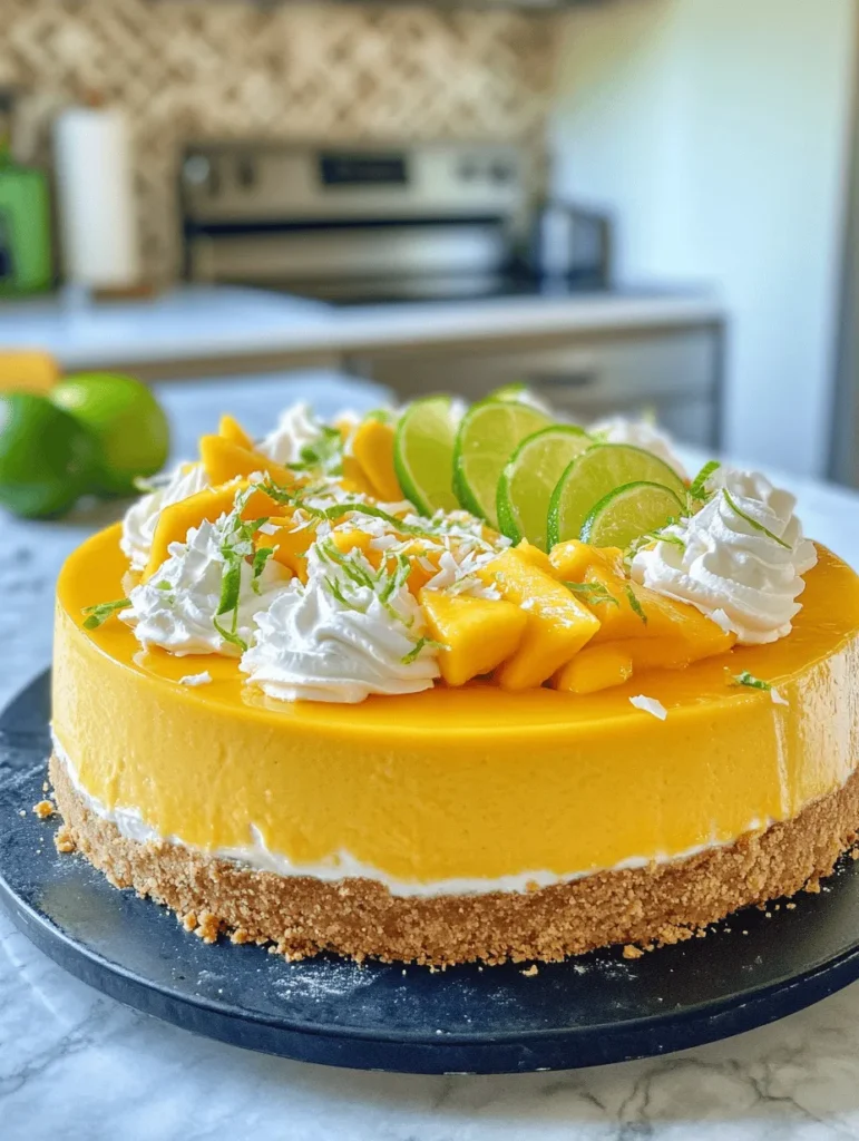 Mango Lime Cheesecake is a delightful dessert that beautifully merges the creamy richness of traditional cheesecake with the tropical flavors of ripe mango and tart lime. This dessert is not only visually stunning but also offers a refreshing taste that can brighten up any occasion. Whether you’re hosting a summer barbecue, celebrating a birthday, or looking for the perfect dish to bring to a holiday gathering, this cheesecake is sure to impress your guests and tantalize their taste buds.