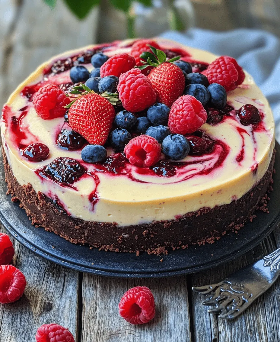 The Berry Swirl Cheesecake is not just a dessert; it's an experience. This delightful treat boasts a creamy filling swirled with a medley of fresh berries, creating a beautiful mosaic of colors and flavors. The combination of the rich, smooth cheesecake and the tartness of the berries results in a dessert that is both indulgent and refreshing. This dessert is perfect for various occasions, whether it's a summer barbecue, a festive holiday gathering, or simply a personal treat after a long day.