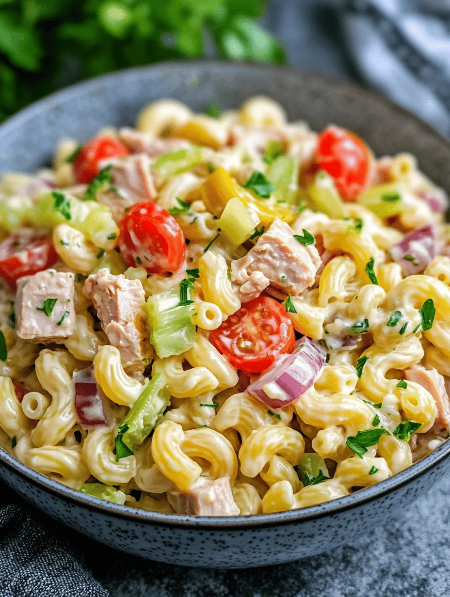 Tuna macaroni salad is a beloved classic that effortlessly marries the hearty texture of pasta with the protein-packed goodness of tuna. This dish has earned its place as a staple at picnics, potlucks, and family gatherings, often emerging as a crowd favorite for its delightful combination of flavors and textures. Its versatility allows it to be enjoyed as a light meal or as a satisfying side dish, making it suitable for any occasion, from casual barbecues to elegant dinner parties.