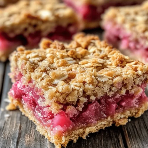 If you're searching for a delightful dessert that beautifully marries the tartness of rhubarb with the wholesome goodness of oats, look no further than these Delicious Oatmeal Rhubarb Bars. This recipe offers a perfect blend of flavors and textures, creating a treat that is not only satisfying but also a feast for the senses. The crisp, chewy oat crust pairs wonderfully with the sweet and tangy rhubarb filling, making these bars a favorite among dessert lovers and a fantastic choice for any occasion, from family gatherings to coffee breaks.