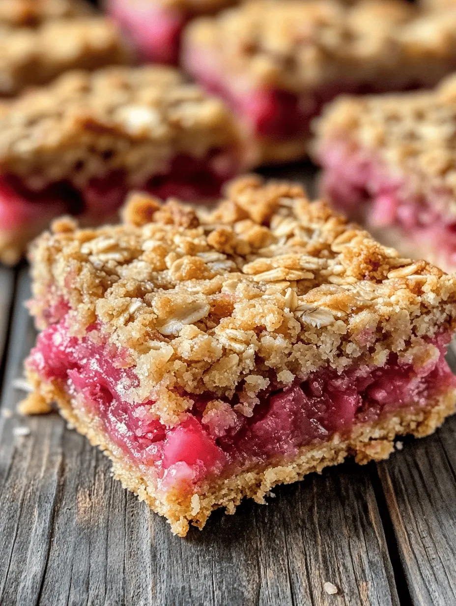 If you're searching for a delightful dessert that beautifully marries the tartness of rhubarb with the wholesome goodness of oats, look no further than these Delicious Oatmeal Rhubarb Bars. This recipe offers a perfect blend of flavors and textures, creating a treat that is not only satisfying but also a feast for the senses. The crisp, chewy oat crust pairs wonderfully with the sweet and tangy rhubarb filling, making these bars a favorite among dessert lovers and a fantastic choice for any occasion, from family gatherings to coffee breaks.