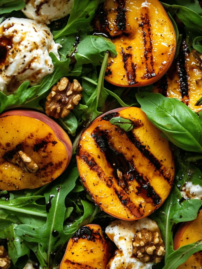 Peaches are the star of this summer salad. Their sweet, juicy flesh not only adds a burst of flavor but also a beautiful golden hue that enhances the dish’s visual appeal. Peaches are a stone fruit, belonging to the genus Prunus, which also includes cherries, plums, and almonds. Their rich flavor profile makes them an ideal candidate for grilling, as the heat caramelizes their natural sugars, intensifying their sweetness and creating a smoky depth.