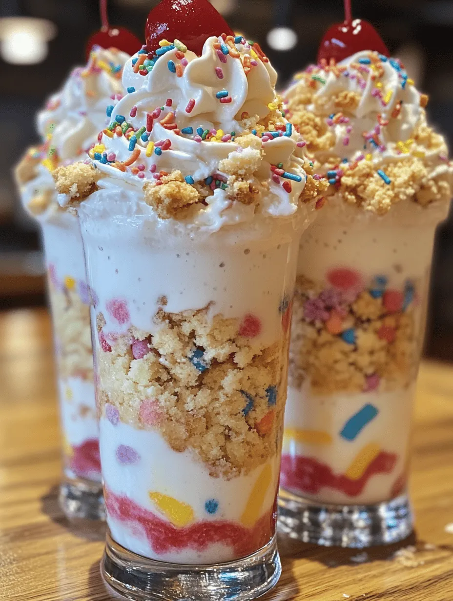 The Birthday Cake Milkshake is a delightful fusion of childhood nostalgia and indulgent flavor, perfect for celebrating special occasions or simply treating yourself to a delicious dessert. This creamy concoction brings together the classic taste of vanilla ice cream, the sweetness of cake, and the joyful crunch of rainbow sprinkles. It’s a vibrant and fun treat that encapsulates the spirit of birthday festivities, making it a favorite among both kids and adults alike.