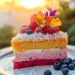 Imagine slicing into a cake that bursts with the radiant hues and flavors of a breathtaking sunset. The Sunset Cake is not just a dessert; it’s an experience that brings a piece of nature’s beauty to your table. This enchanting cake captures the essence of a warm evening sky, featuring a mesmerizing combination of citrus, fresh berries, and shredded coconut that sets it apart from traditional confections. Its vibrant colors and delightful flavors make it an ideal centerpiece for celebrations, whether you’re hosting a summer gathering, celebrating a birthday, or simply indulging in a sweet treat on a cozy afternoon.